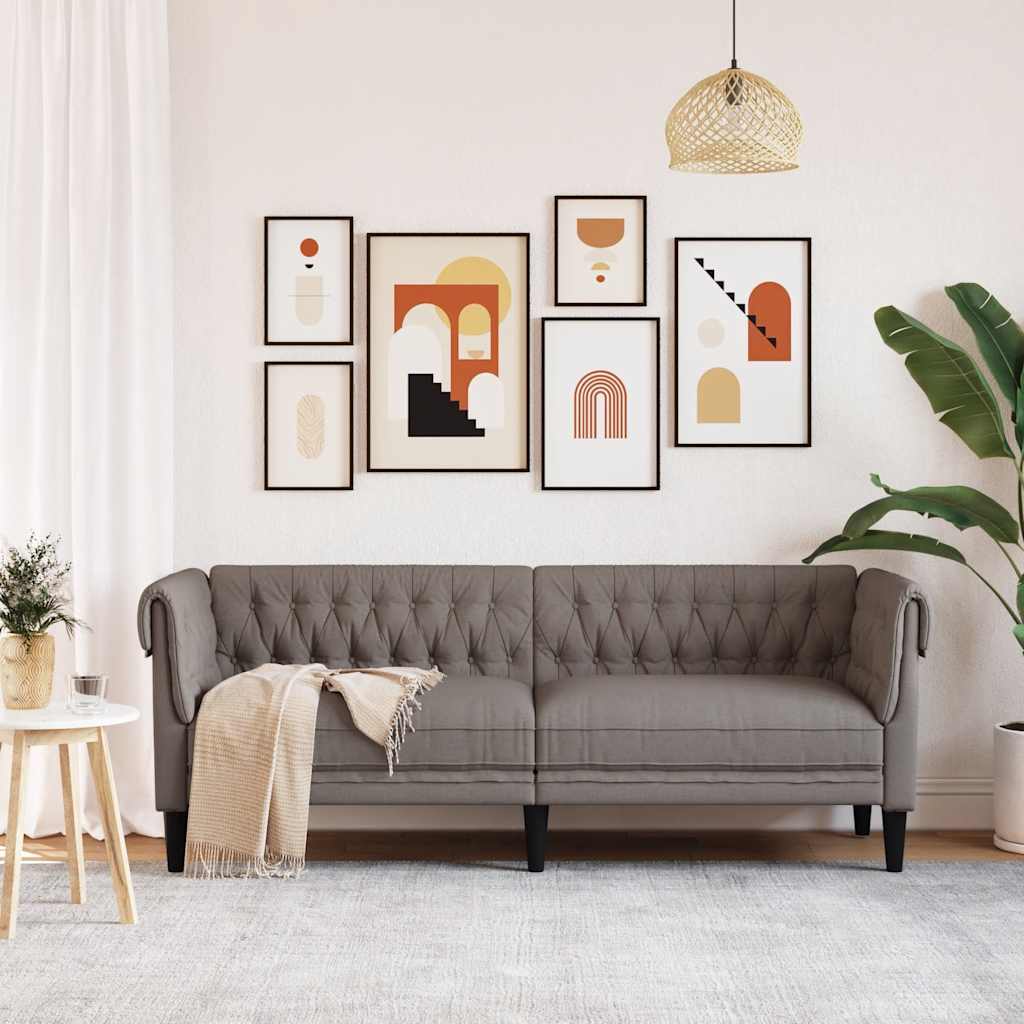 3-personers Chesterfield-sofa stof gråbrun