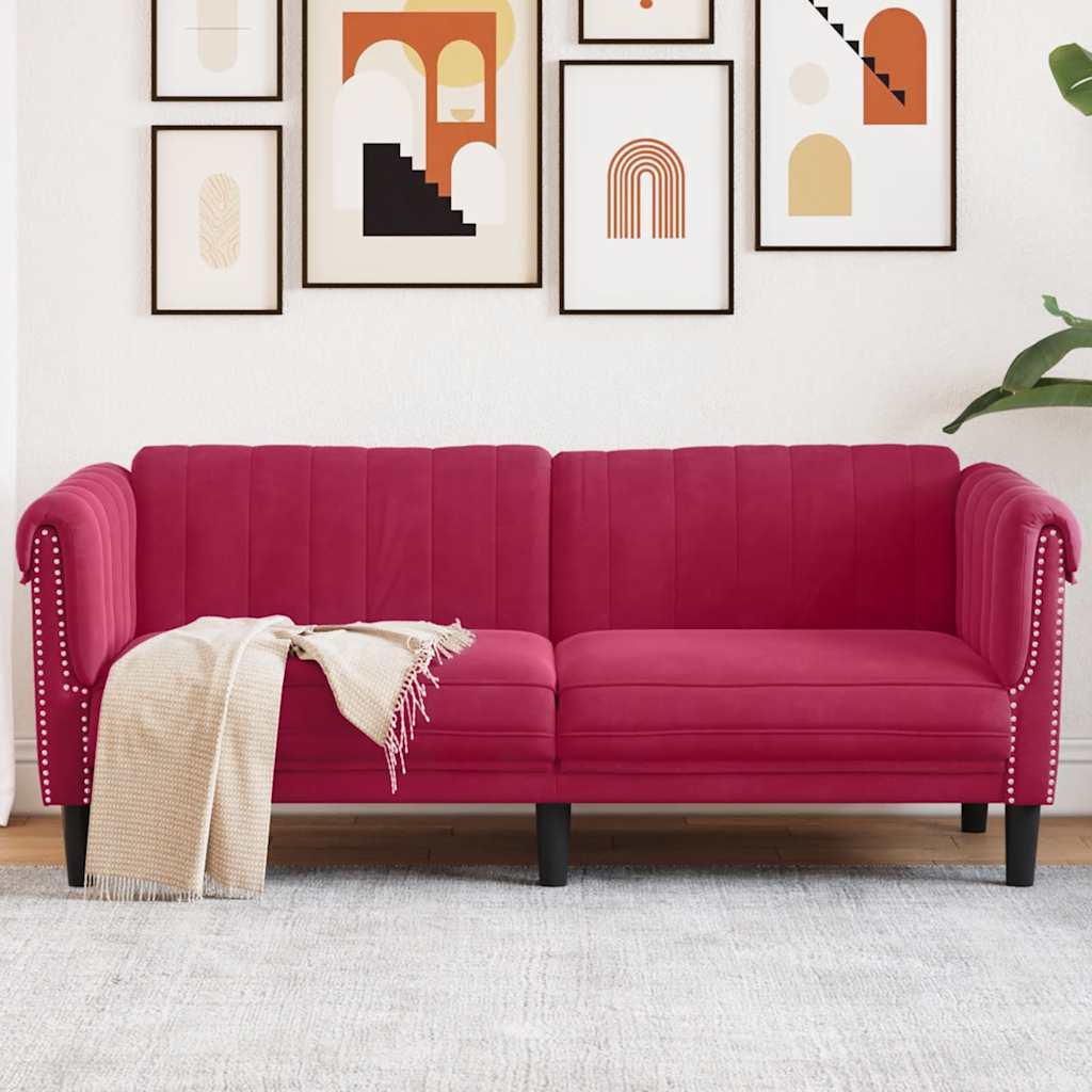 2-personers sofa velour vinrød billede