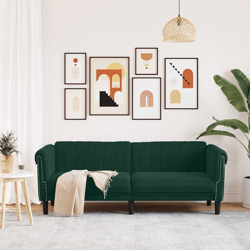 3-personers sofa velour mrkegrn