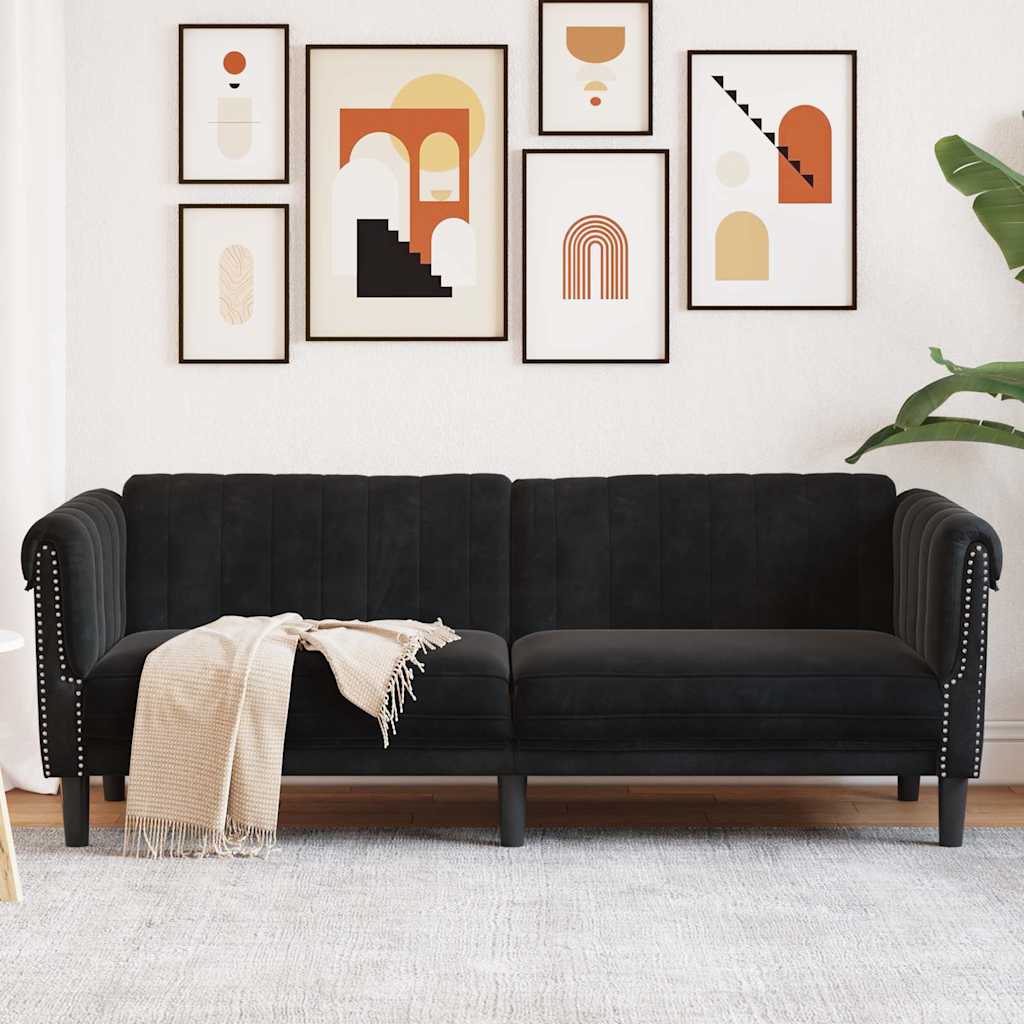 3-personers sofa velour sort billede