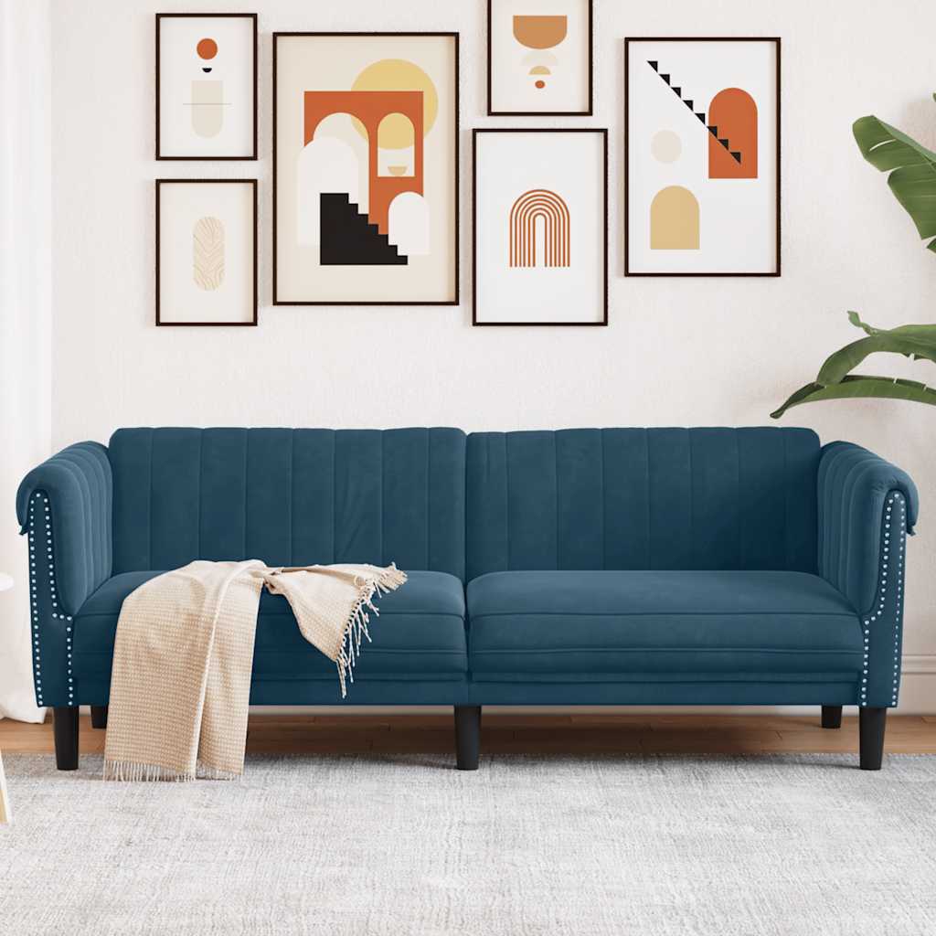 3-personers sofa velour blå billede