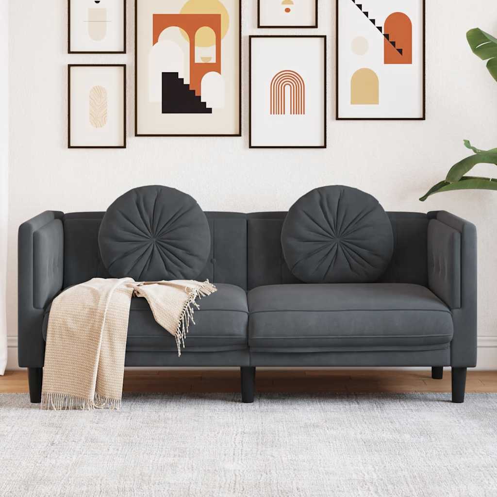 2-personers sofa med hynder velour mrkegr