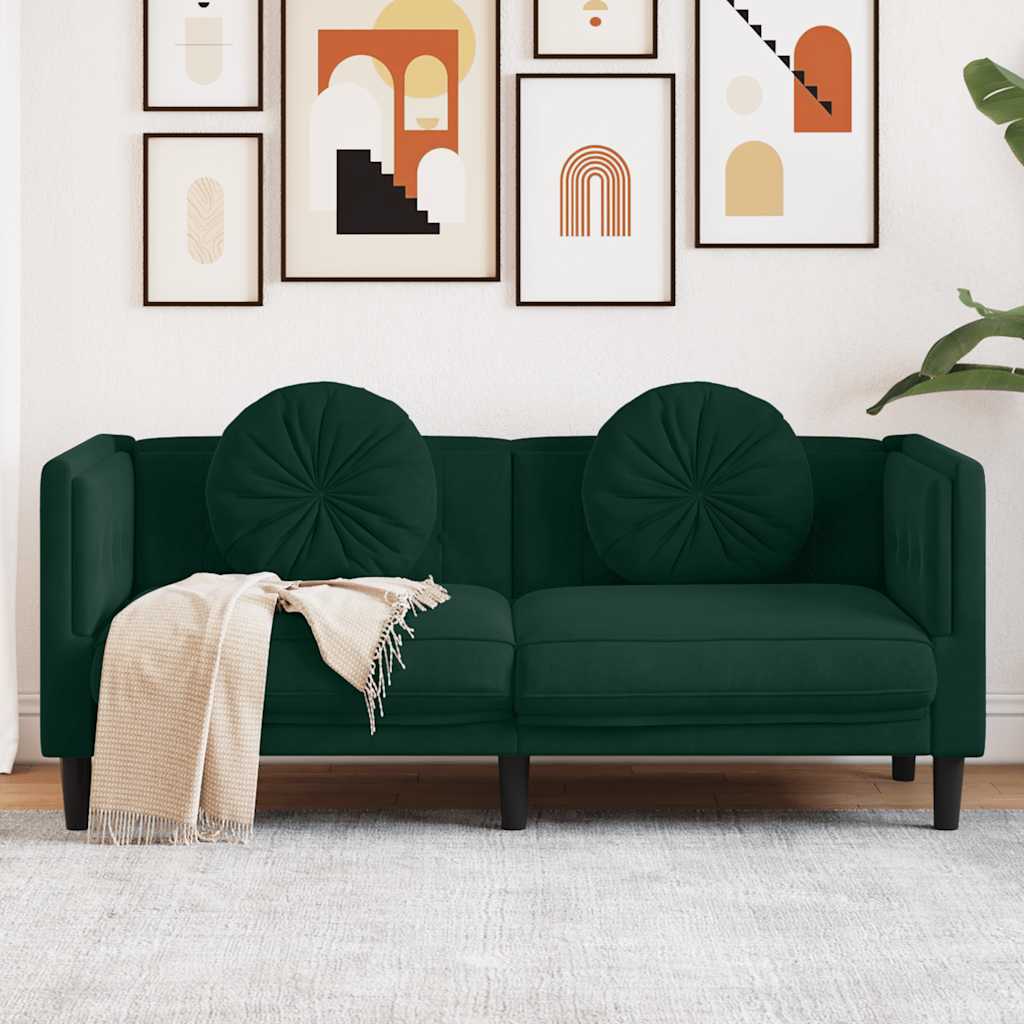 2-personers sofa med hynder velour mrkegrn