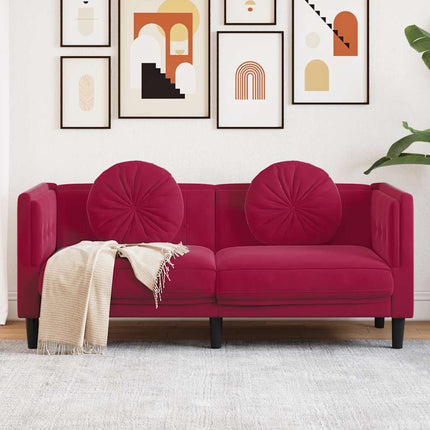 2-personers sofa med hynder velour vinrød