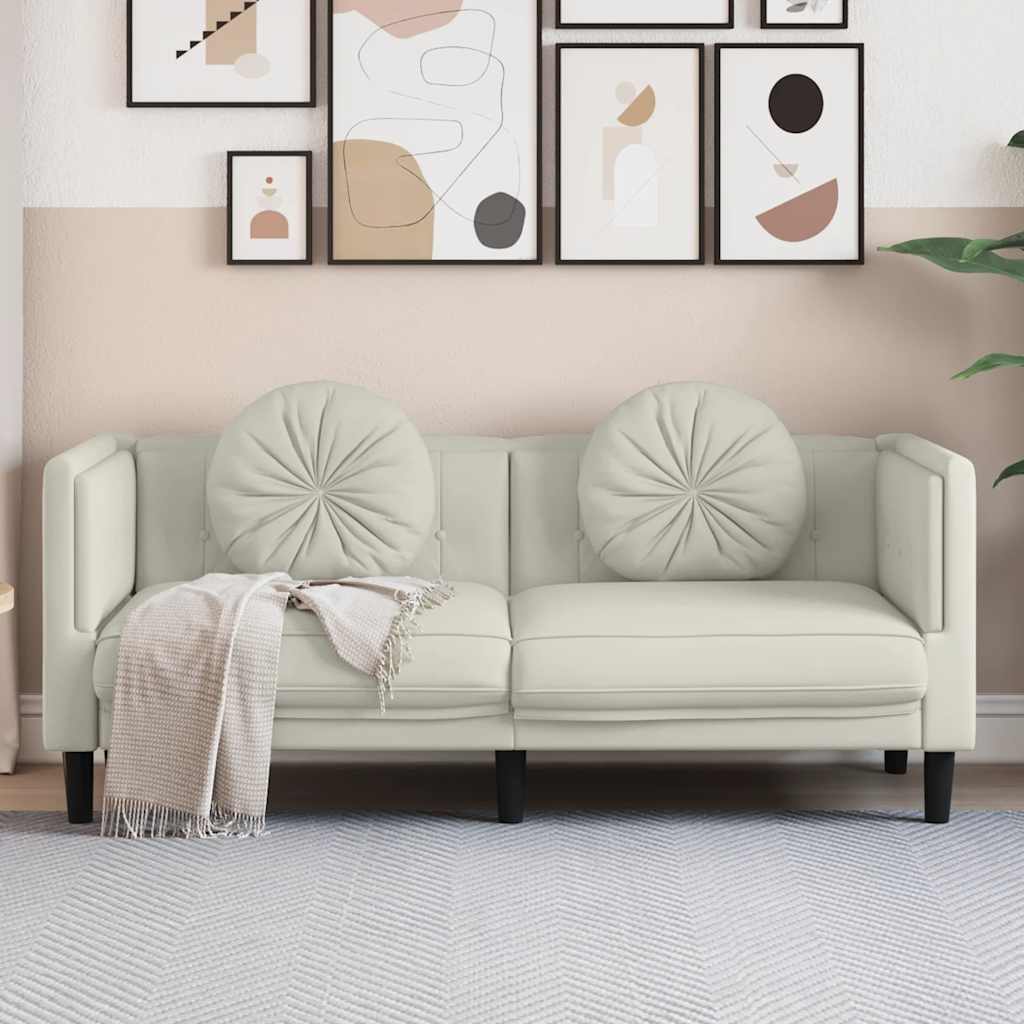 2-personers sofa med hynder velour cremefarvet