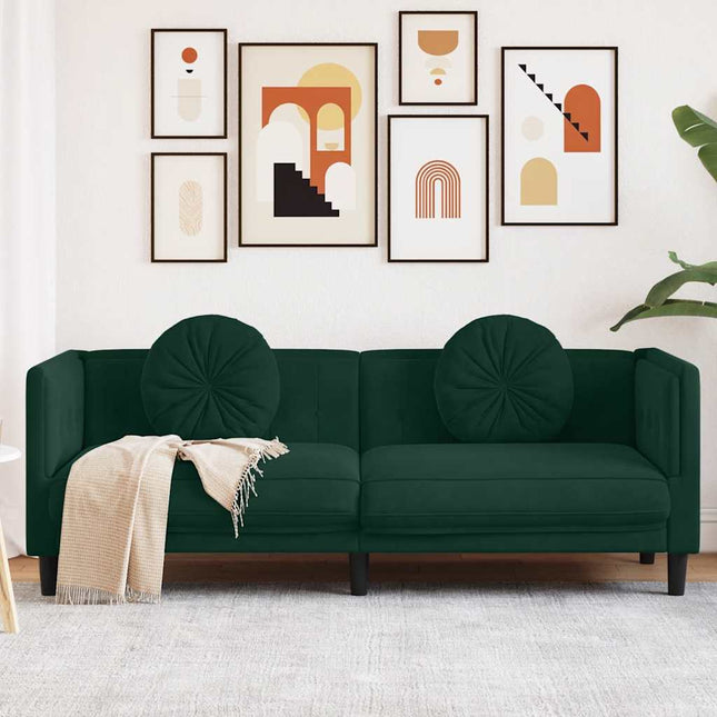3-personers sofa med hynder velour mørkegrøn