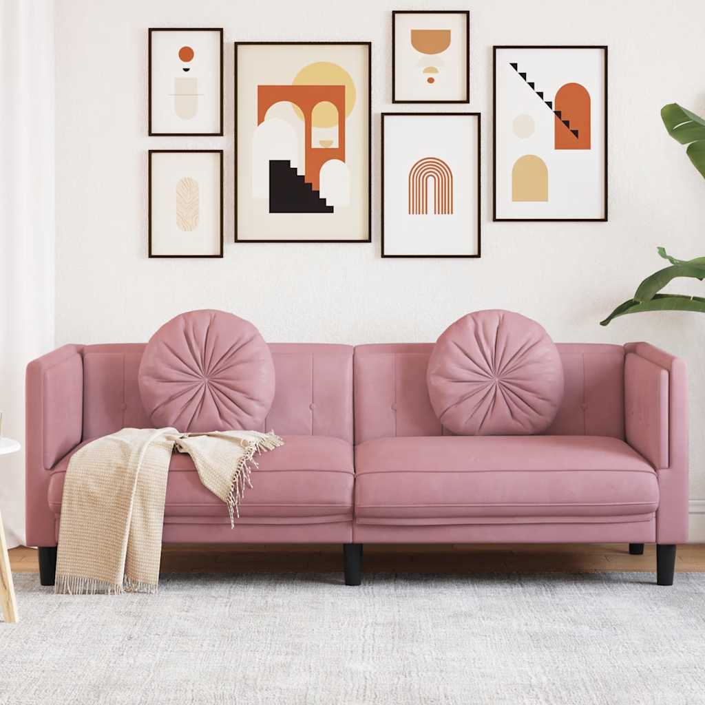 3-personers sofa med hynder velour lyserd