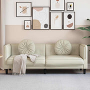 3-personers sofa med hynder velour cremefarvet