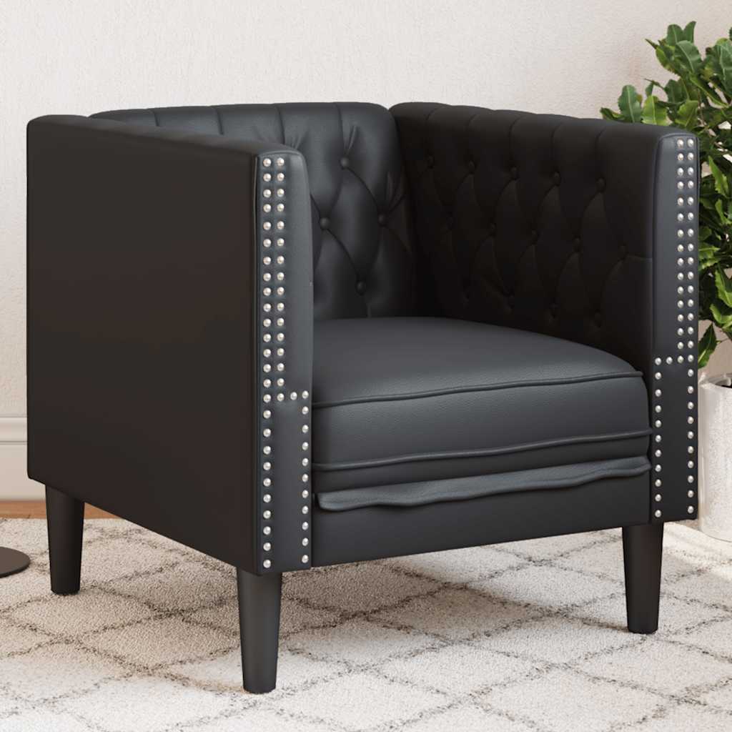 2-Personers Chesterfield-Sofa Kunstlæder - Sort / 1-personers