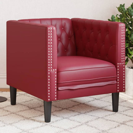 Chesterfield-sofastol kunstlæder vinrød