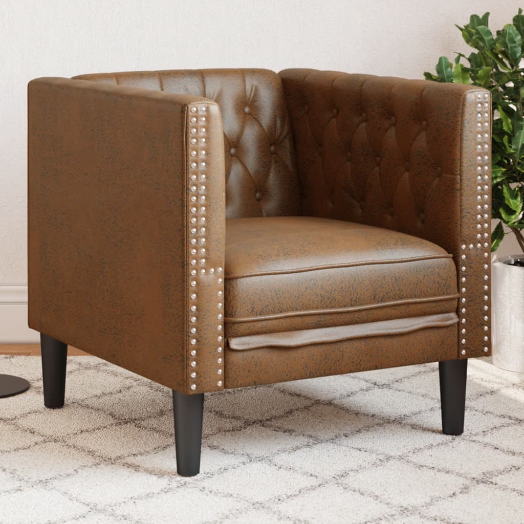 Chesterfield-sofastol imiteret ruskind brun billede