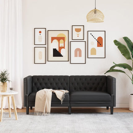 2-personers Chesterfield-sofa kunstlæder sort