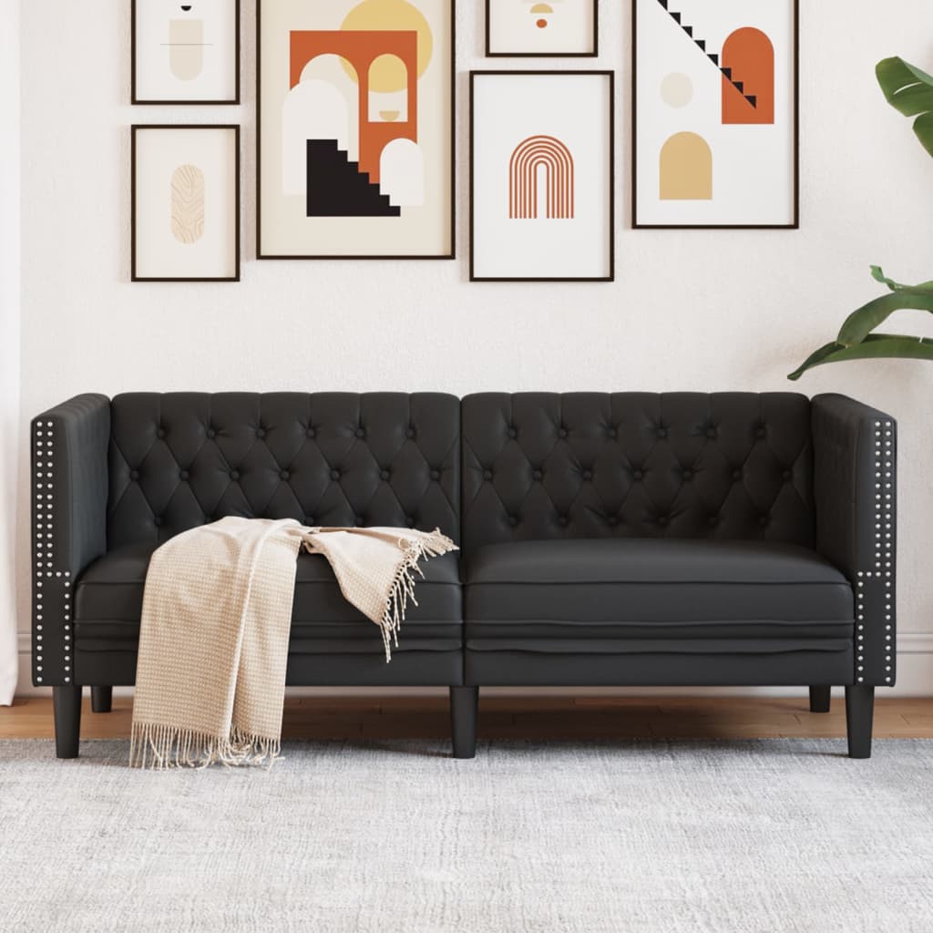 2-Personers Chesterfield-Sofa Kunstlæder - Sort / 2-sædet