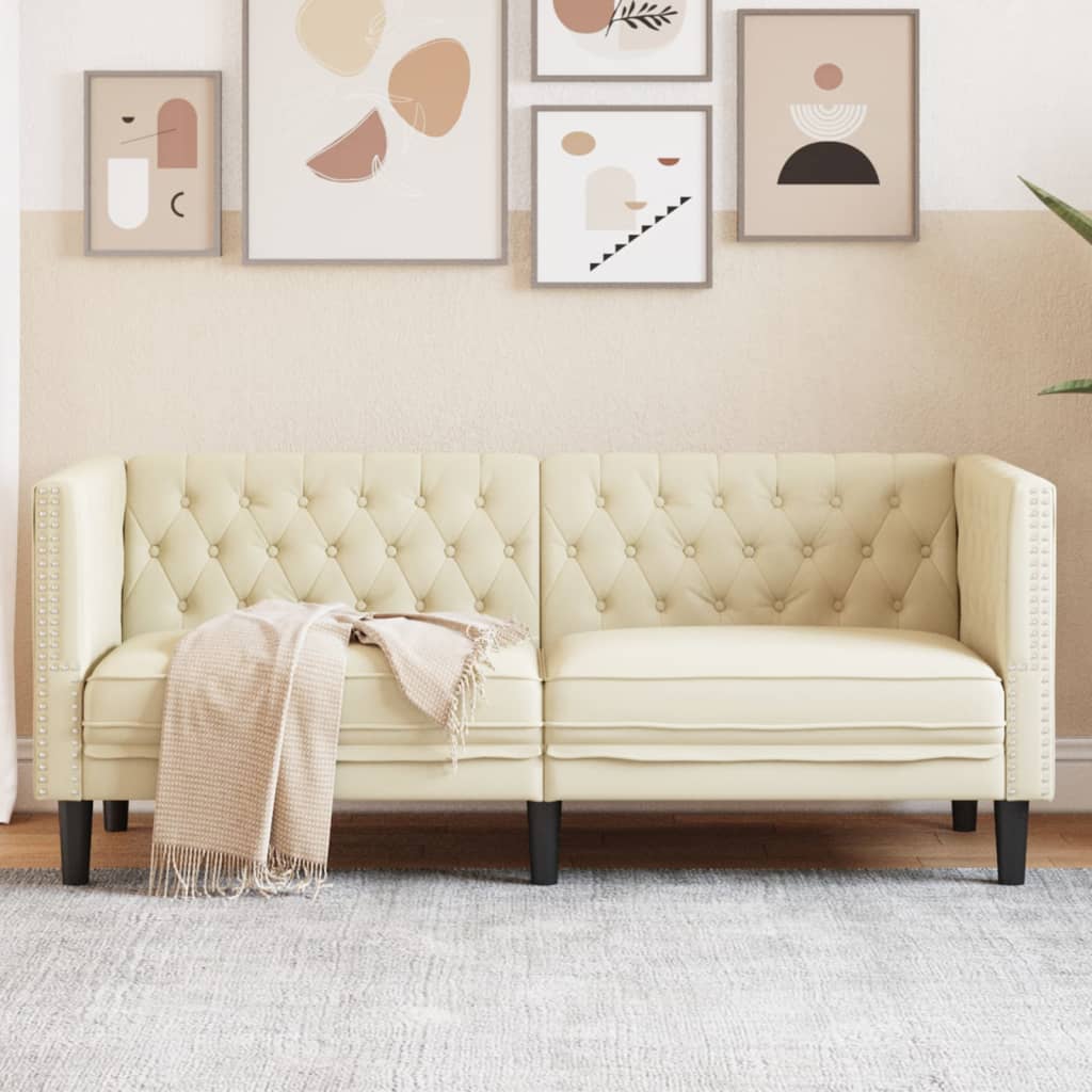 2-personers Chesterfield-sofa kunstlder cremefarvet
