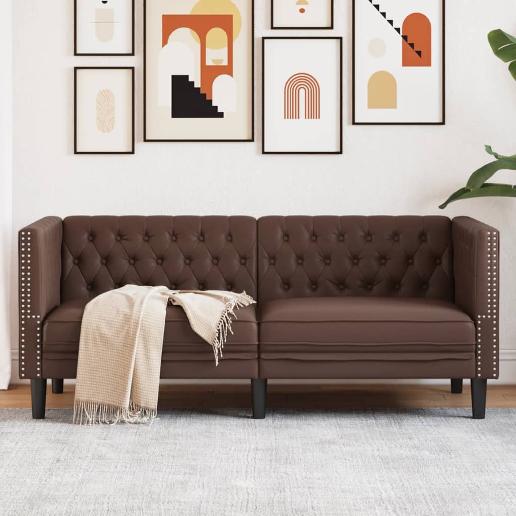 2-personers Chesterfield-sofa i kunstlæder - brun