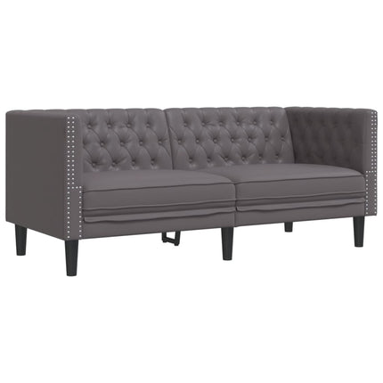 2-personers Chesterfield-sofa kunstlæder grå