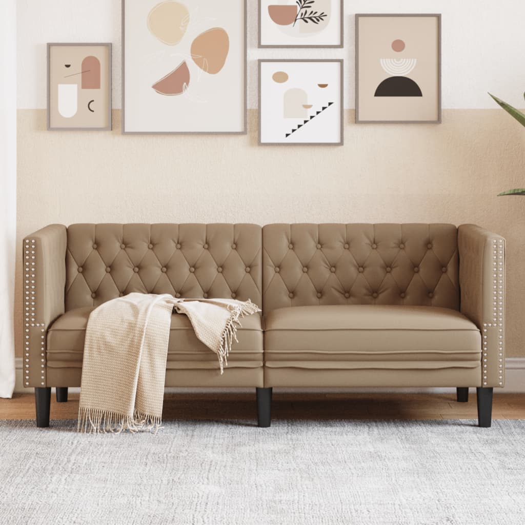 2-personers Chesterfield-sofa kunstlæder cappuccinofarvet billede