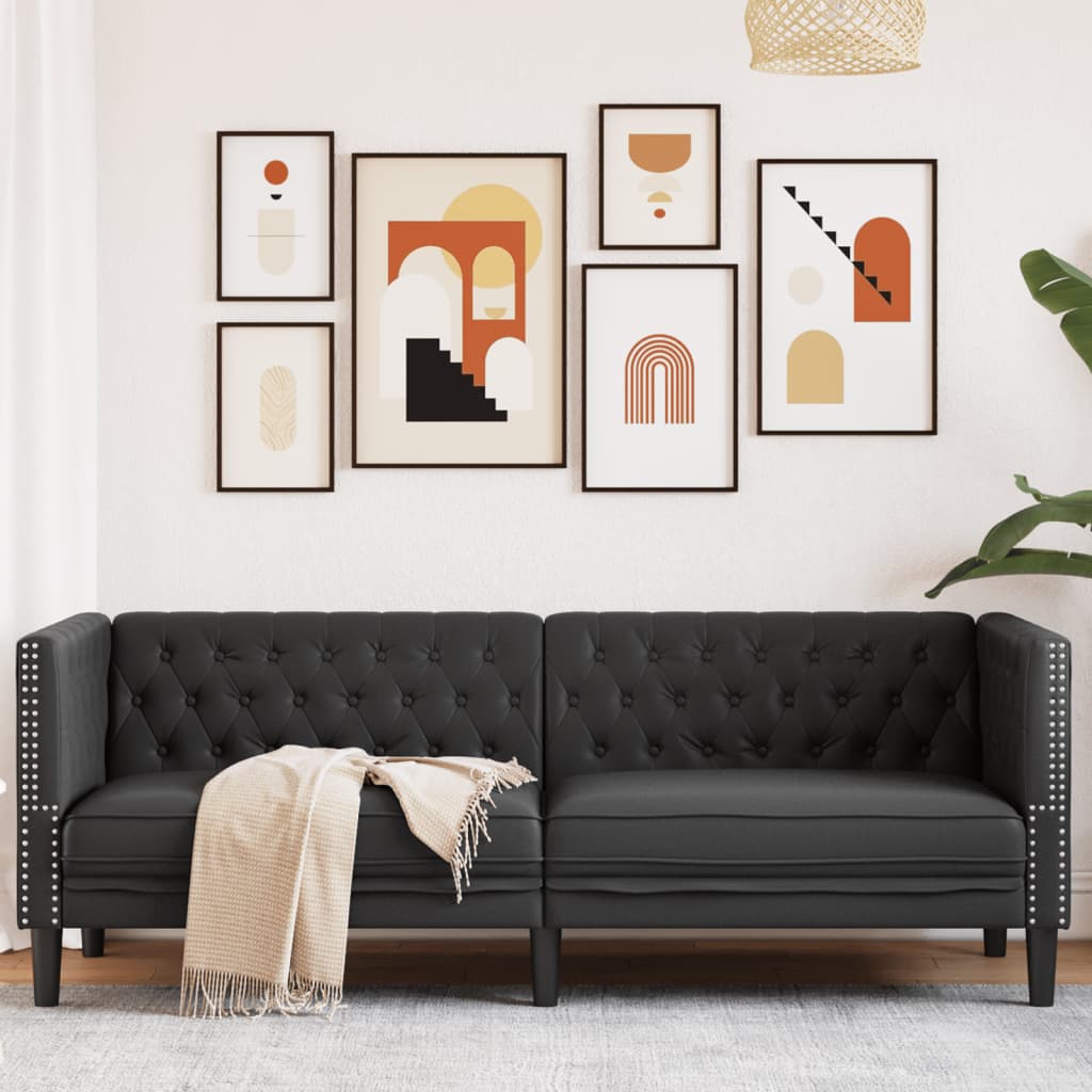3-personers Chesterfield-sofa kunstlder sort