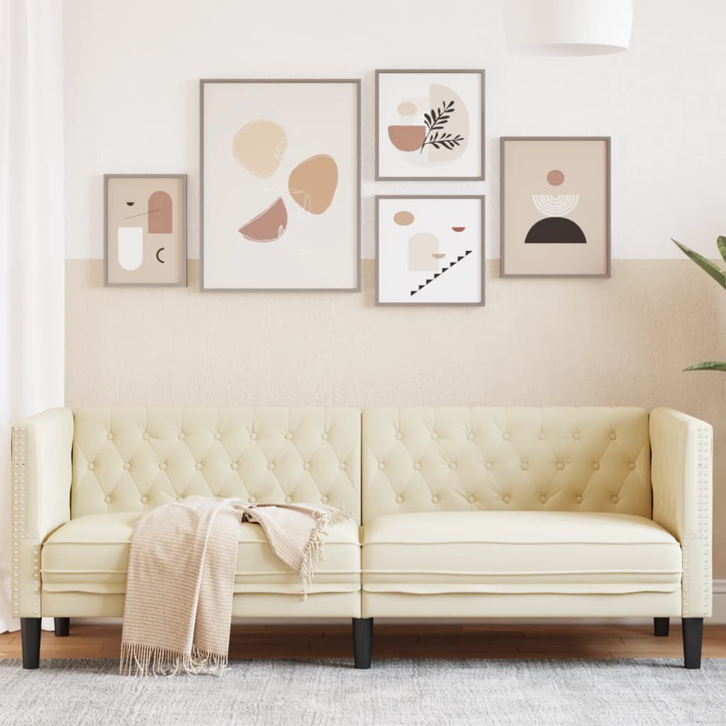 3-personers Chesterfield-sofa kunstlder sort