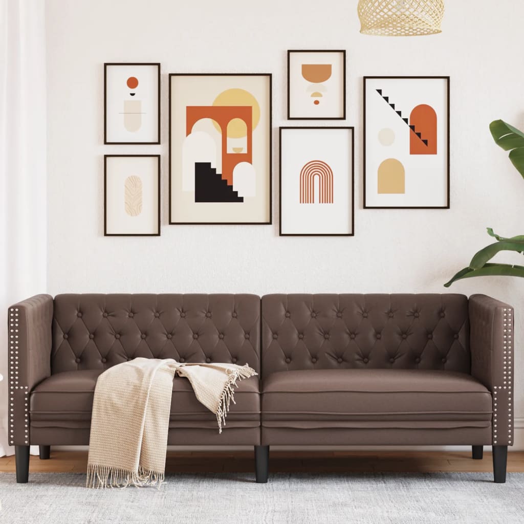 3-personers Chesterfield-sofa kunstlder sort
