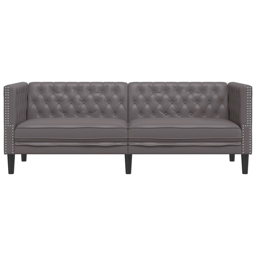 3-personers Chesterfield-sofa kunstlæder grå