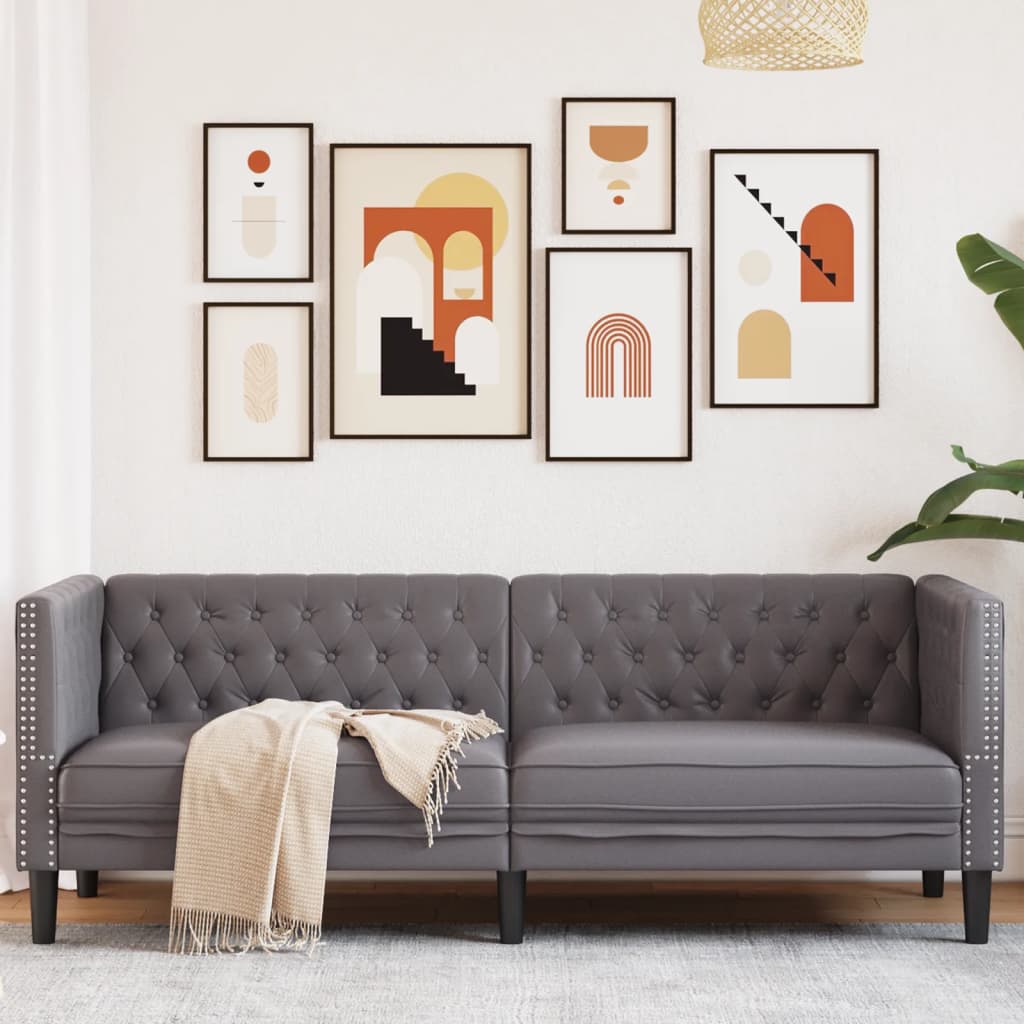 3-personers Chesterfield-sofa kunstlæder grå billede