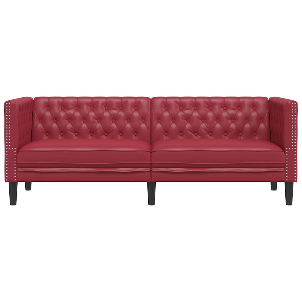 3-personers Chesterfield-sofa kunstlæder vinrød