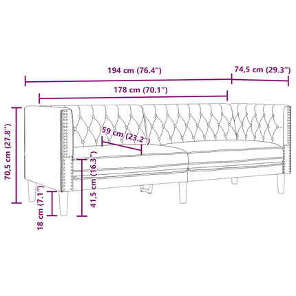3-personers Chesterfield-sofa kunstlæder cappuccinofarvet