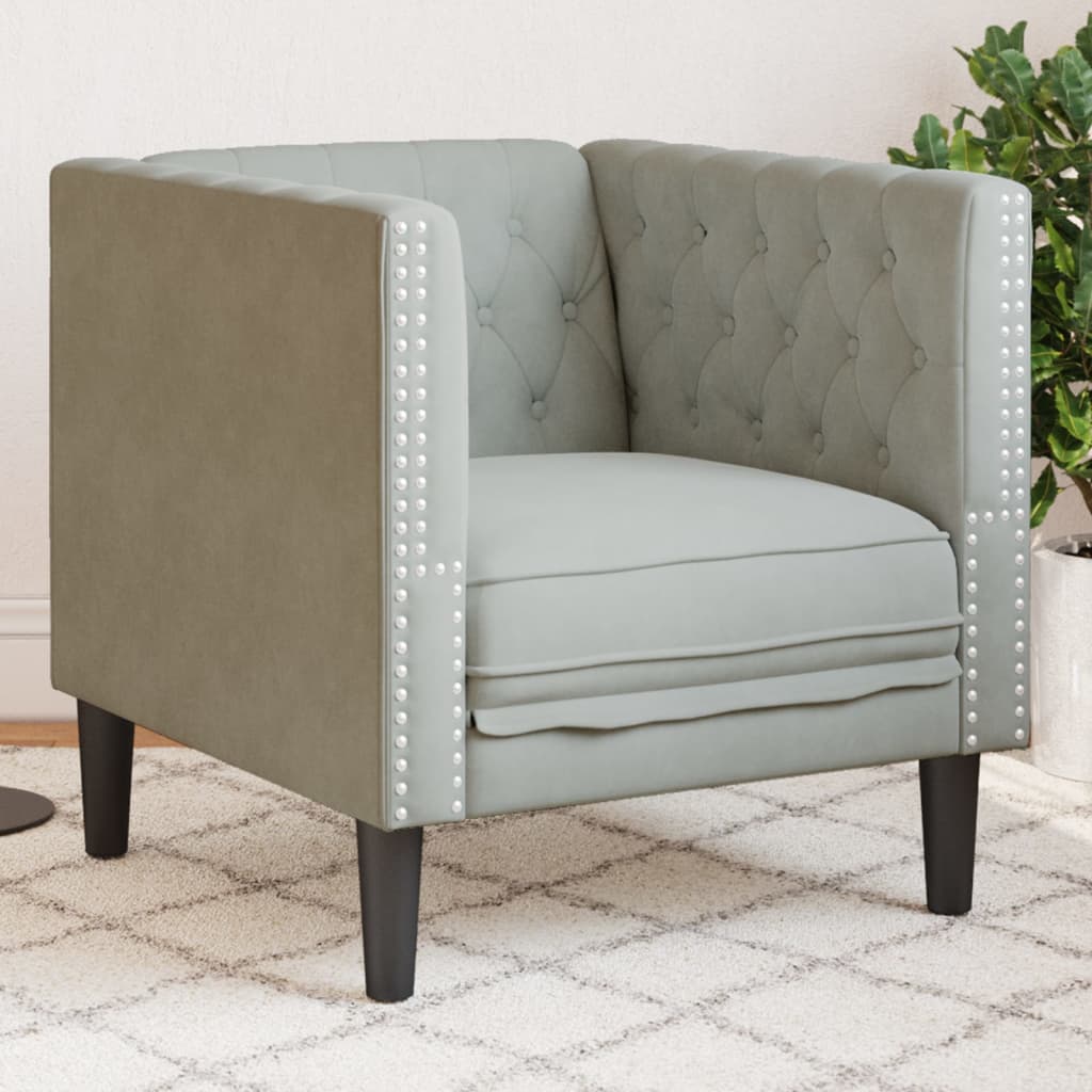 2-Personers Chesterfield-Sofa Med Bolsterpuder Fløjl - Lysegrå / 1-personers