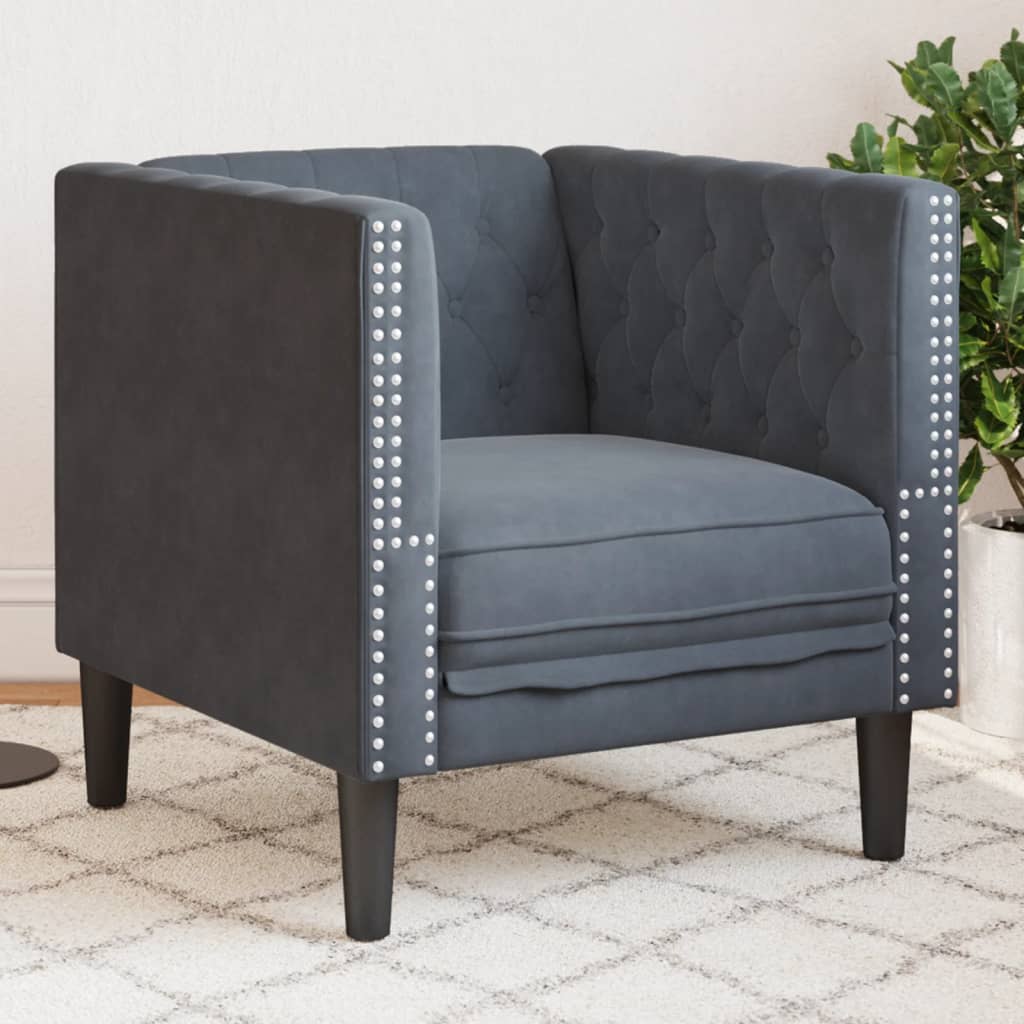 2-Personers Chesterfield-Sofa Med Bolsterpuder Fløjl - Mørkegrå / 1-personers