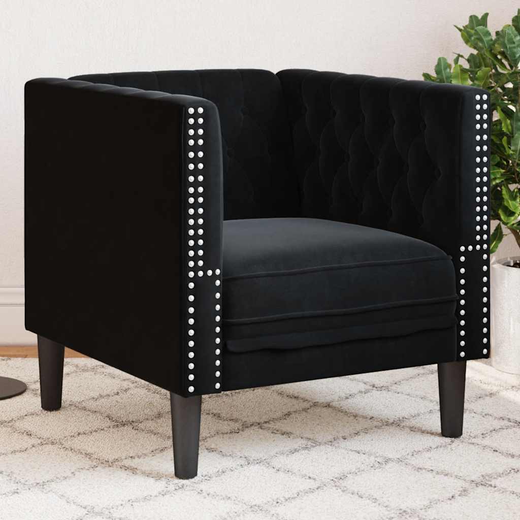 2-Personers Chesterfield-Sofa Med Bolsterpuder Fløjl - Sort / 1-personers