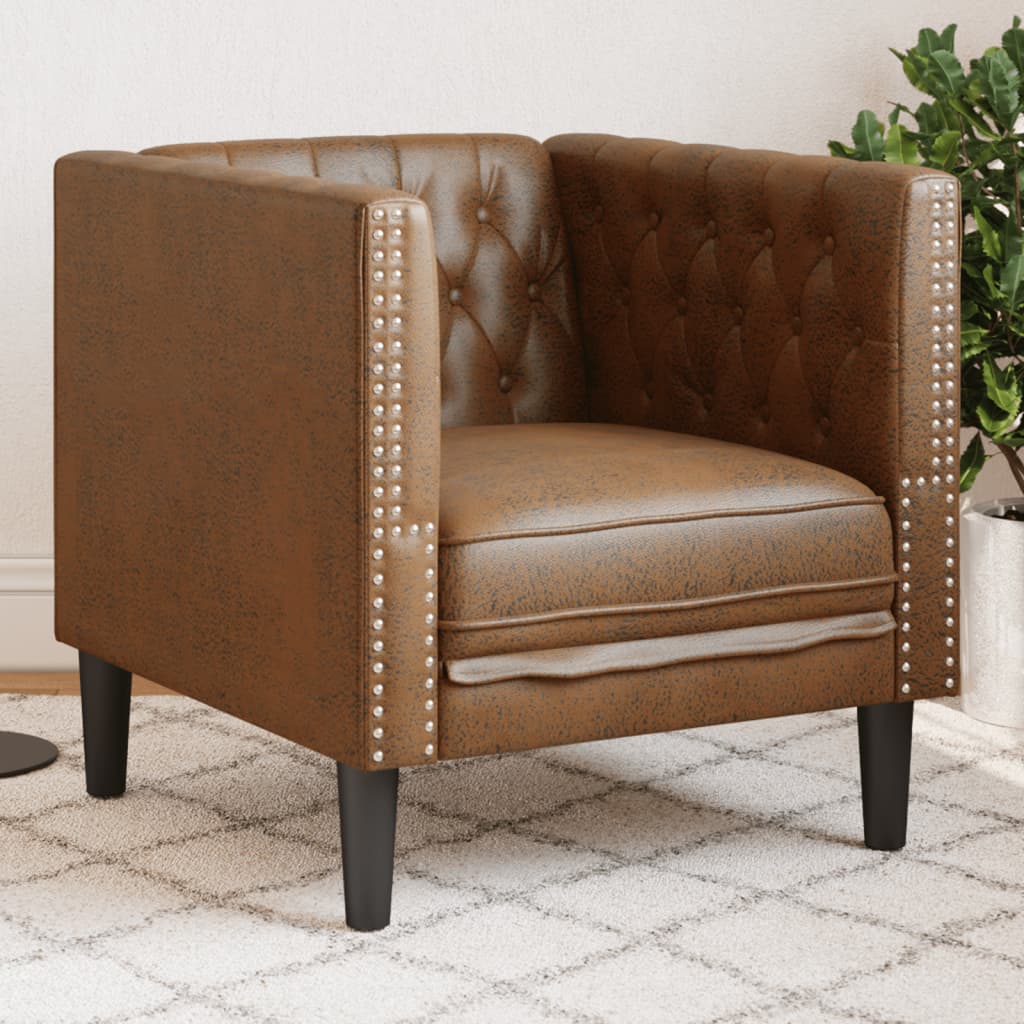 Chesterfield-sofastol imiteret ruskind brun
