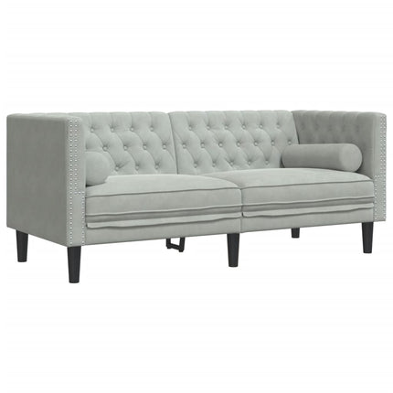 2-personers Chesterfield-sofa med bolsterpuder fløjl lysegrå
