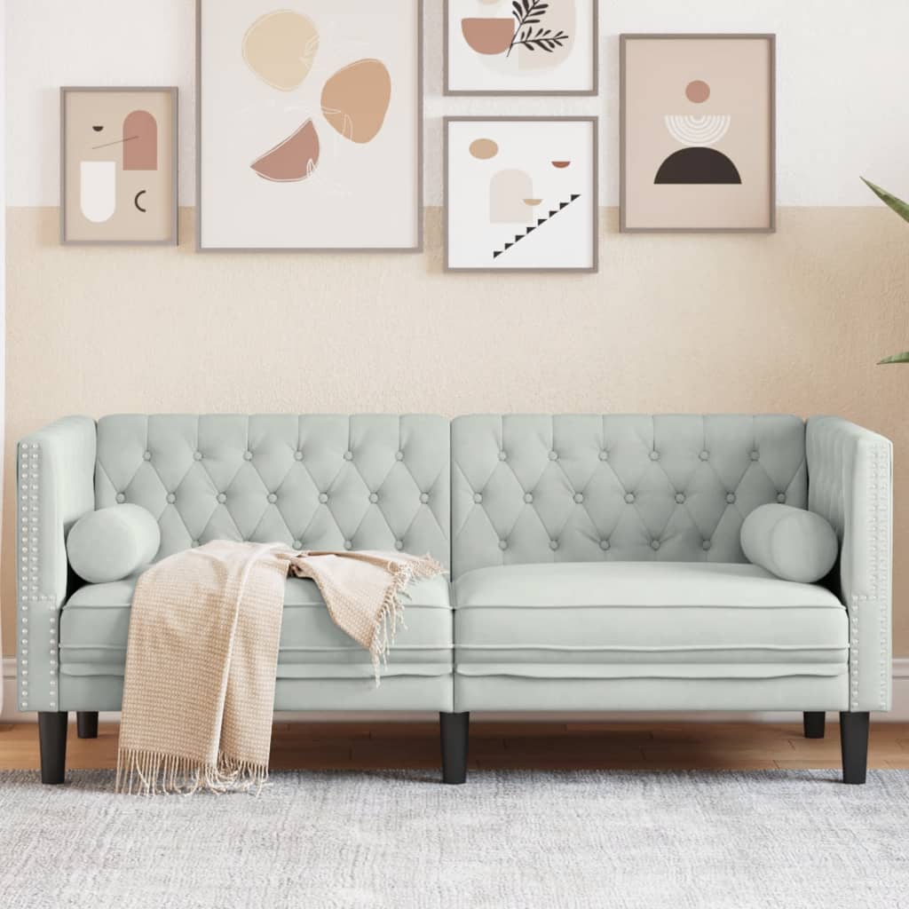 2-Personers Chesterfield-Sofa Med Bolsterpuder Fløjl - Lysegrå / 2-sædet