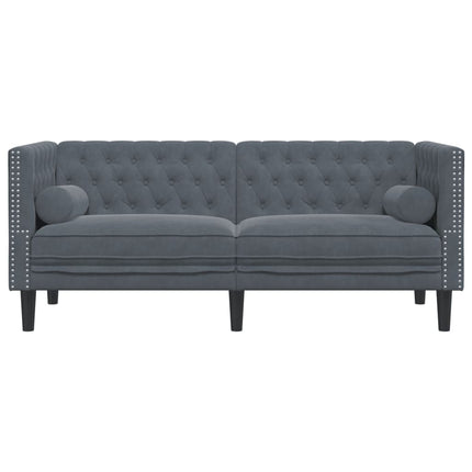 2-personers Chesterfield-sofa med bolsterpuder fløjl mørkegrå