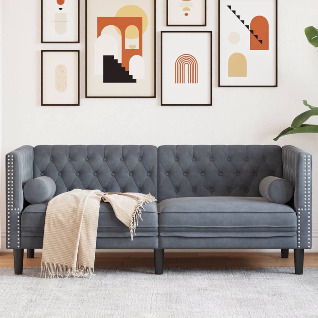 2-personers Chesterfield-sofa med bolsterpuder fljl mrkegr