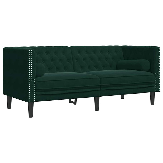 2-personers Chesterfield-sofa med bolsterpuder fløjl mørkegrøn