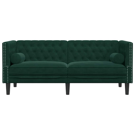 2-personers Chesterfield-sofa med bolsterpuder fløjl mørkegrøn