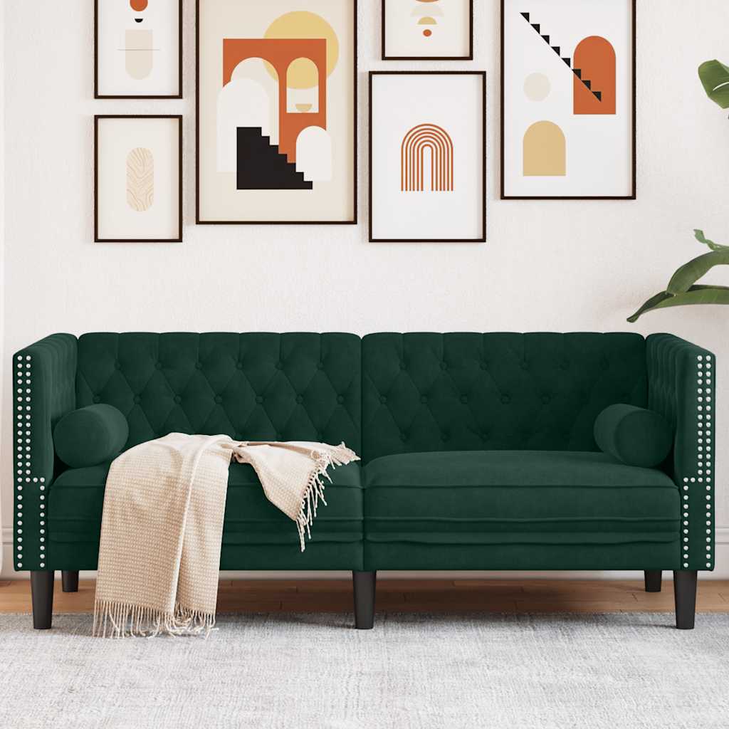2-personers Chesterfield-sofa med bolsterpuder fljl mrkegrn