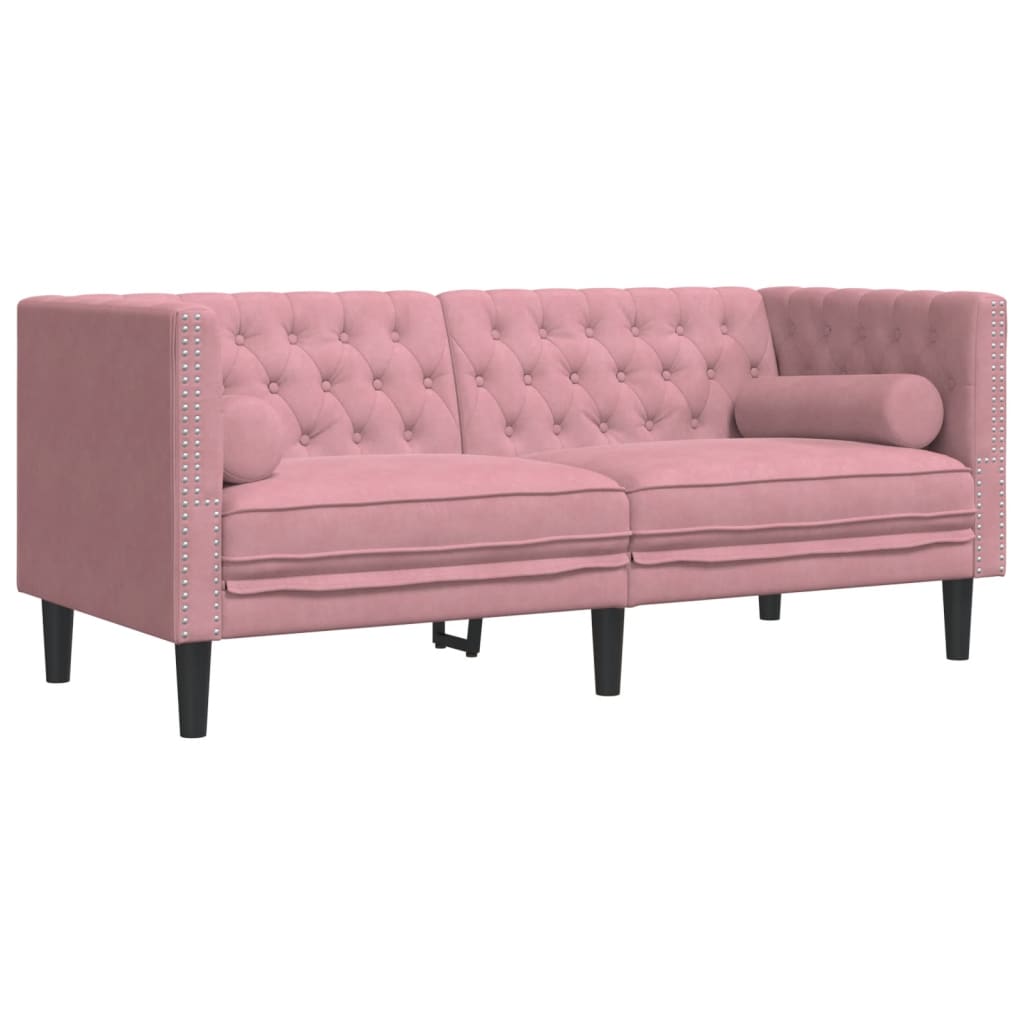 2-personers Chesterfield-sofa med bolsterpuder fløjl pink
