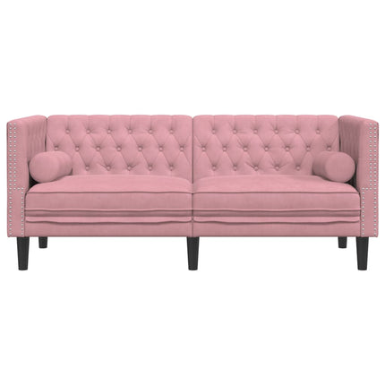 2-personers Chesterfield-sofa med bolsterpuder fløjl pink