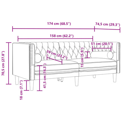 2-personers Chesterfield-sofa med bolsterpuder fløjl pink