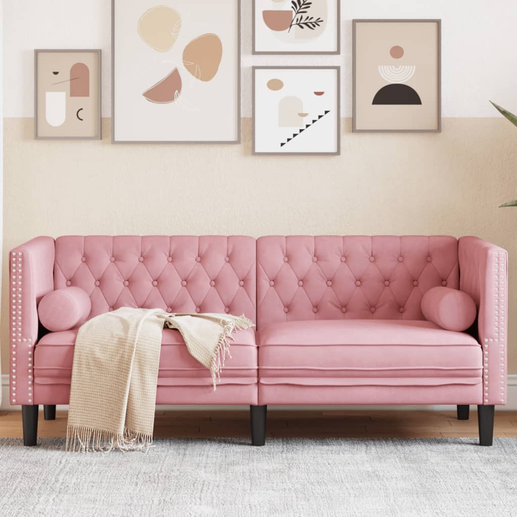 2-personers Chesterfield-sofa med bolsterpuder fljl pink