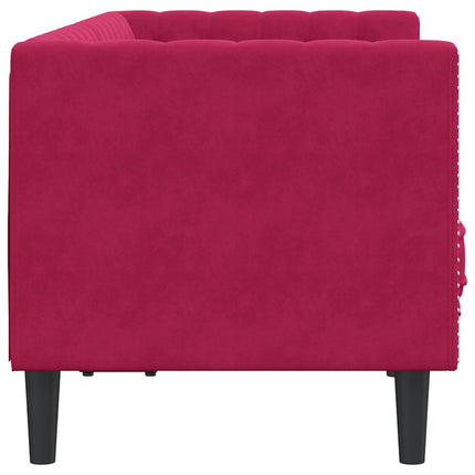 2-personers Chesterfield-sofa med bolsterpuder fløjl vinrød