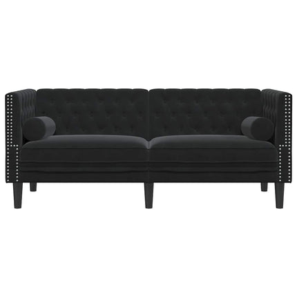 2-personers Chesterfield-sofa med bolsterpuder fløjl sort