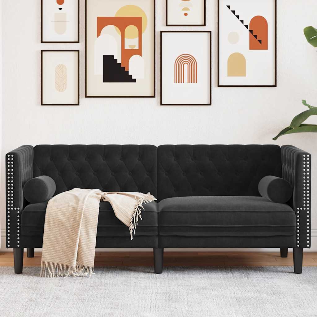 2-personers Chesterfield-sofa med bolsterpuder fljl sort