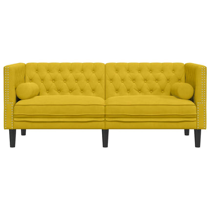2-personers Chesterfield-sofa med bolsterpuder fløjl gul