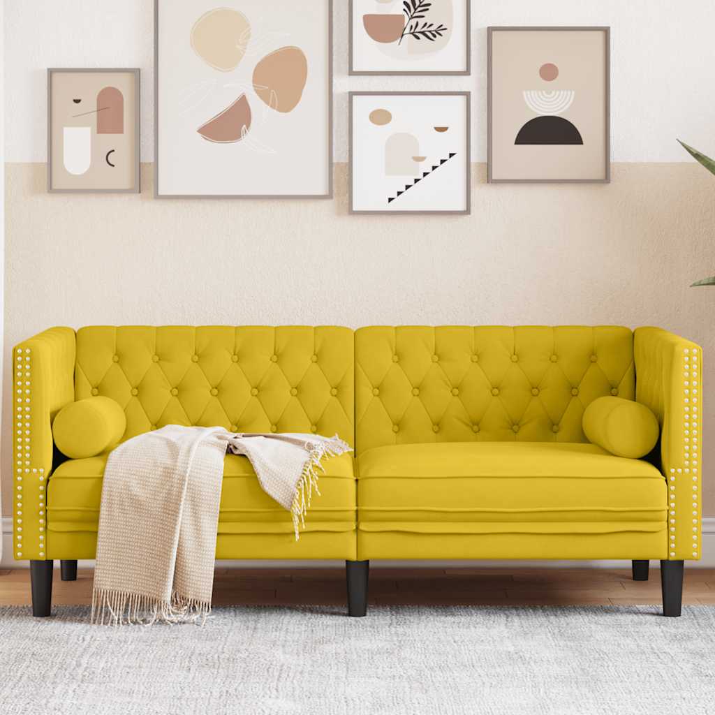 2-personers Chesterfield-sofa med bolsterpuder fljl gul