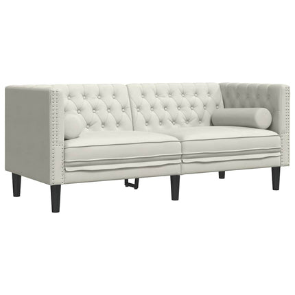 2-personers Chesterfield-sofa m. bolsterpuder fløjl cremefarvet