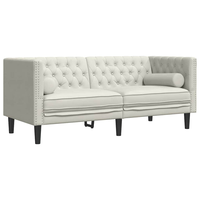 2-personers Chesterfield-sofa m. bolsterpuder fløjl cremefarvet